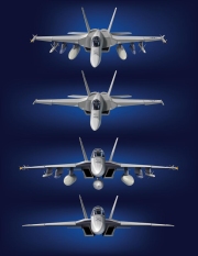 FA-18 Super Hornet 4 Views Blue Background